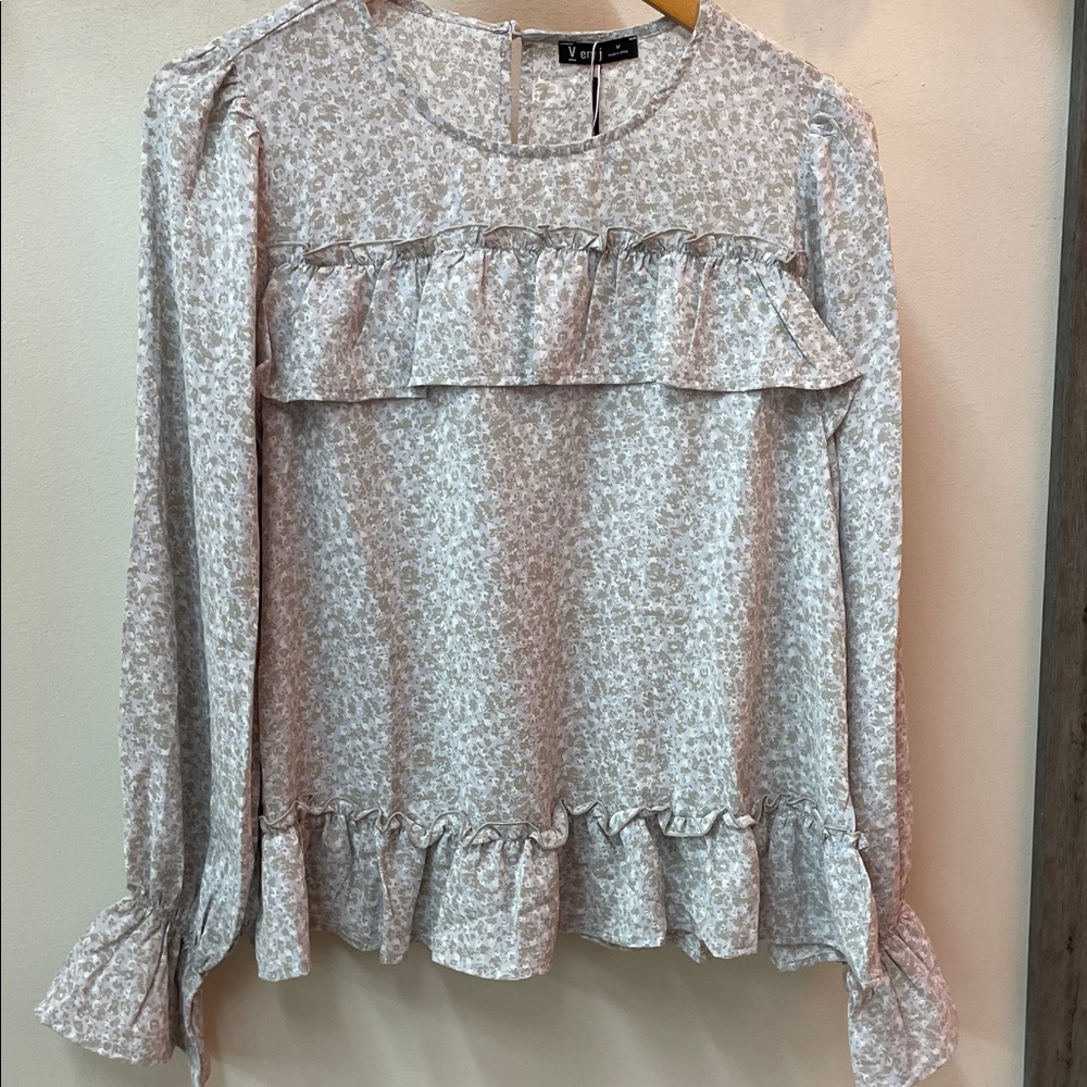 Very J Floral Ruffle Blouse - Cream and Light Lavender